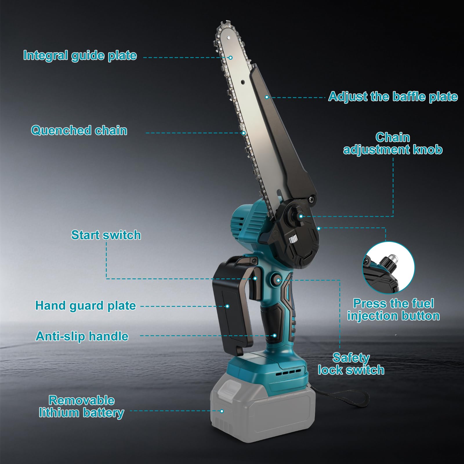 2-en-1 Motosierra telescópica compatible con Makita 18 V baterías, 8 pulgadas Eléctrica motosierra, longitud extensible 2 m, Mini motosierra con palo para ramas y jardín (sin batería) (MT)