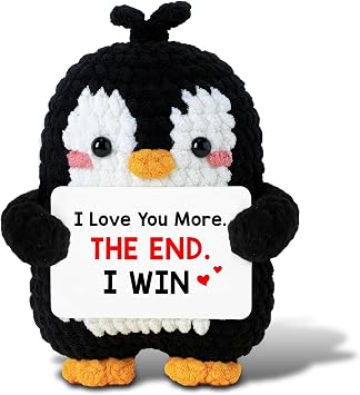 I Love You More Positive Crochet Animals Penguin Gift, Wool Plush I love you gifts for him, Heartfelt Penguin Gifts for Women, Romantic Couple Gift for Christmas and Valentine's Day