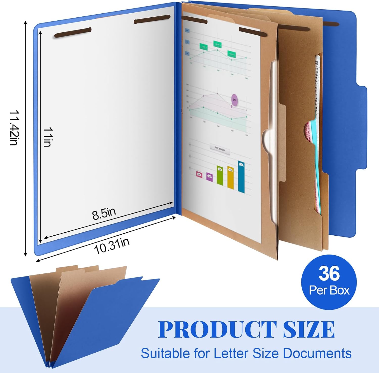 Skyygemm 36 Pcs Classification Folders Letter Size, 2 Pocket Dividers Pressboard File Folder with Fasteners, Expanding File Organizer Bulk for Documents, Projects, Reports, School Teacher (Dark Blue)