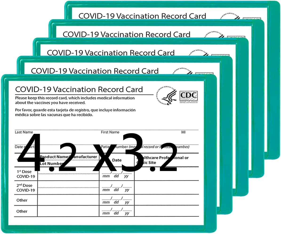 5 Pack CDC Vaccination Card Holder Immunization Record Vaccine Card Protector 3x4 Sleeve Covid Shot Card Protector Cover Clear Vinyl Plastic Sleeve