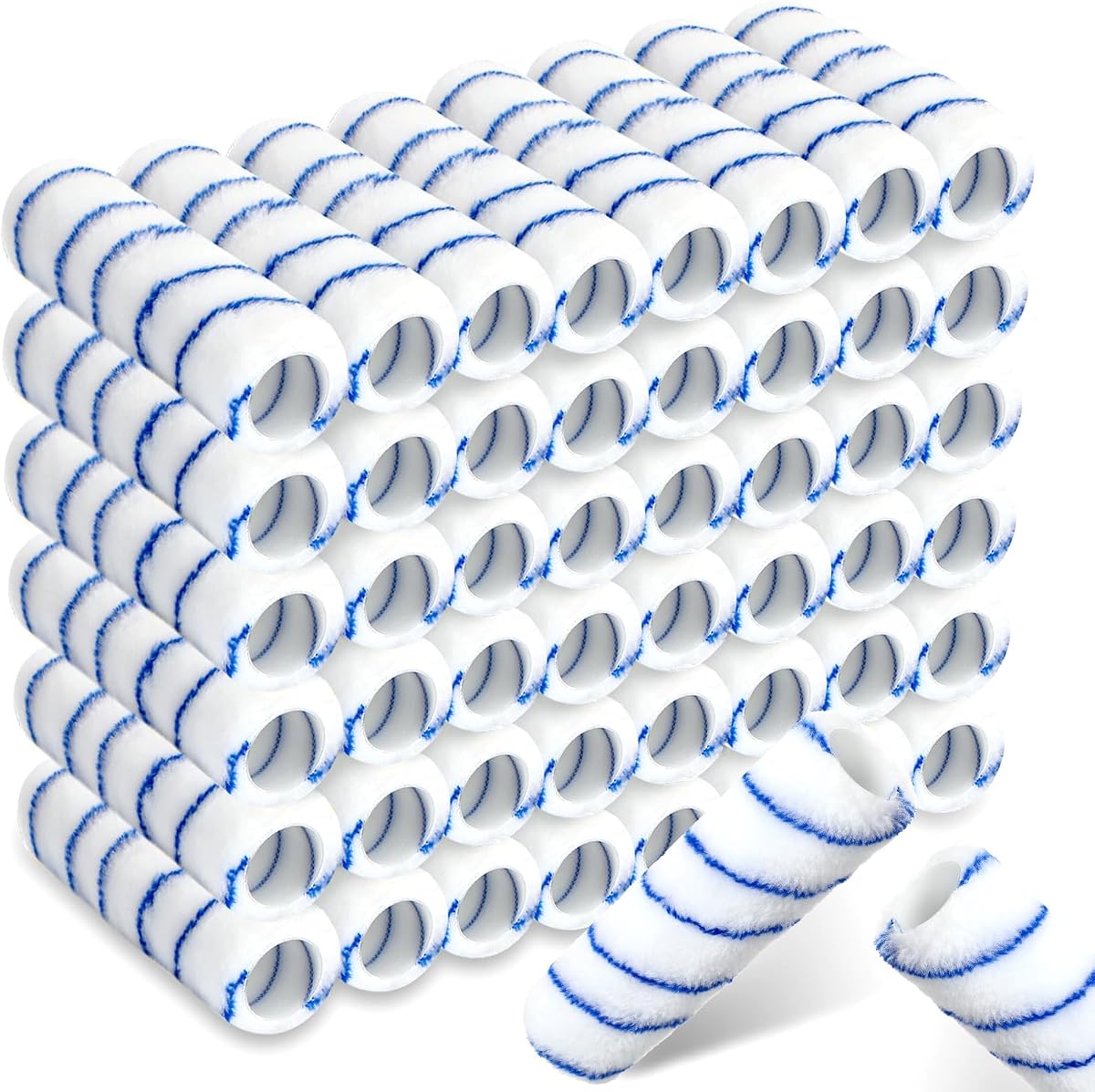 Pinkunn 48 Pcs Paint Roller Covers 9" x 1/2" Nap, Striped, Blue | Microfiber Paint Roller Covers Bulk Refills Rollers for Painting House Painting Supplies for Walls, Ceilings and Drywall