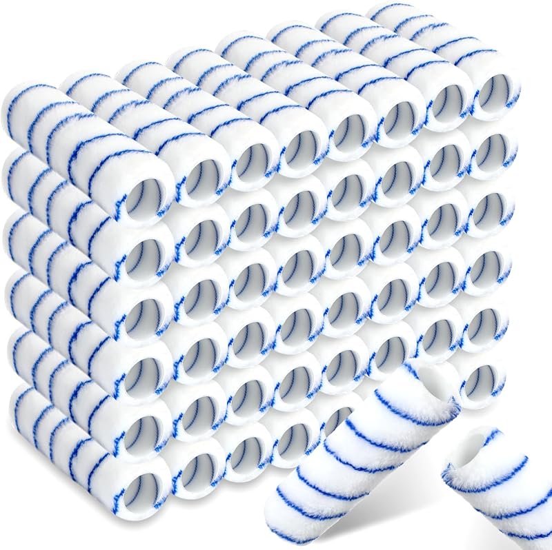 Pinkunn 48 Pcs Paint Roller Covers 9" x 1/2" Nap, Striped, Blue | Microfiber Paint Roller Covers Bulk Refills Rollers for Painting House Painting Supplies for Walls, Ceilings and Drywall