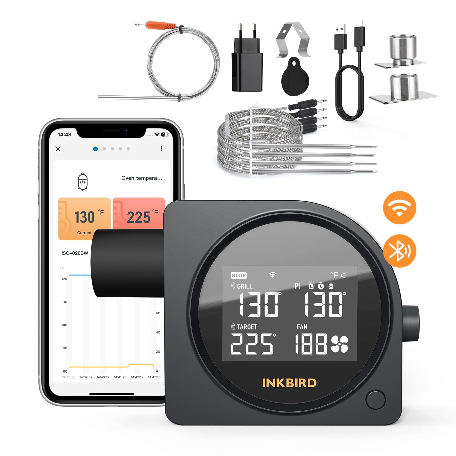 INKBIRD Wi-Fi and Bluetooth BBQ Temperature Controller, Automatic Smoker Fan with LCD Screen, High and Low Temperature Alarms, Meat Thermometer with 5 Probes for Big Green Egg, Kamado Joe, Weber - 2