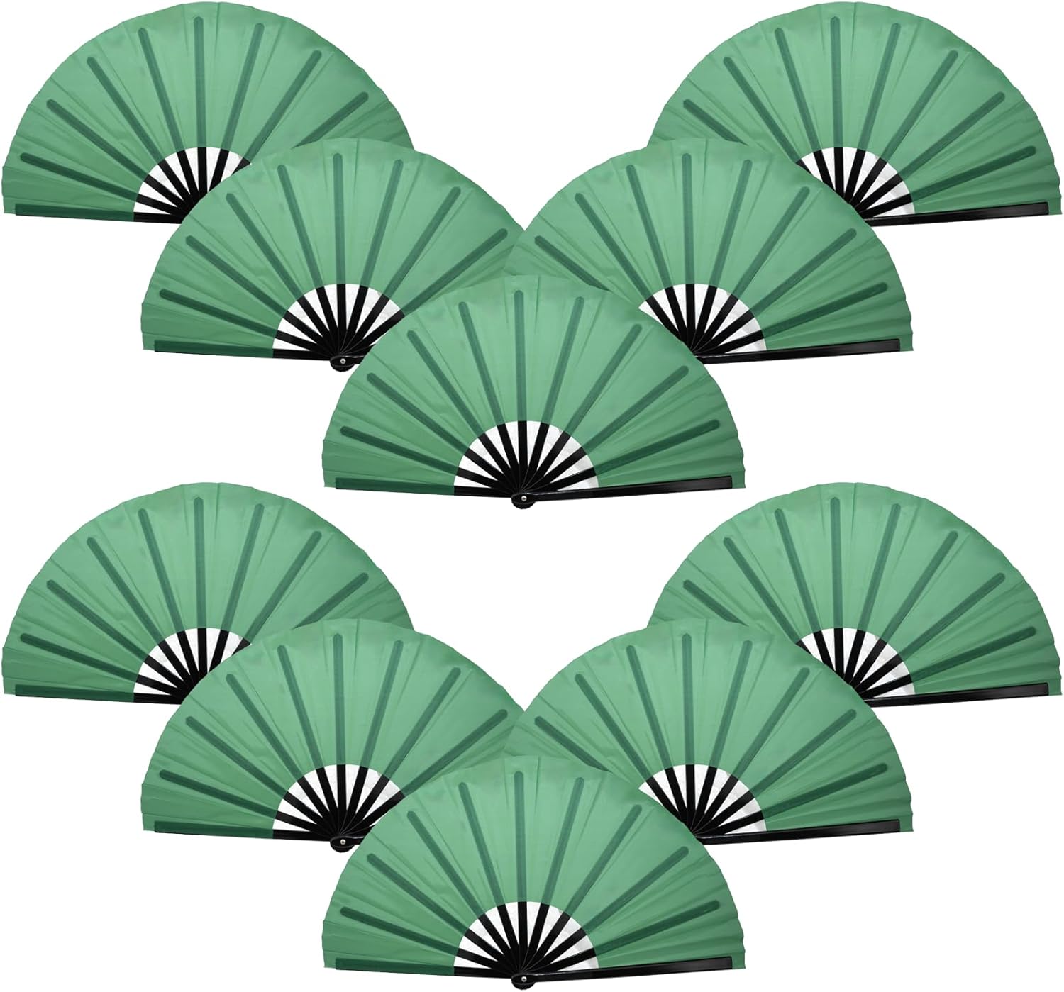 QIRMIZI 10PCS Large Folding Hand Rave Fan - Popping Fan Clacking Fans for Chinese Kung Fu, Tai Chi, Dance, Music Festivals,Carnivals, Weddings, EDM Events, Parties & Decorations,Green