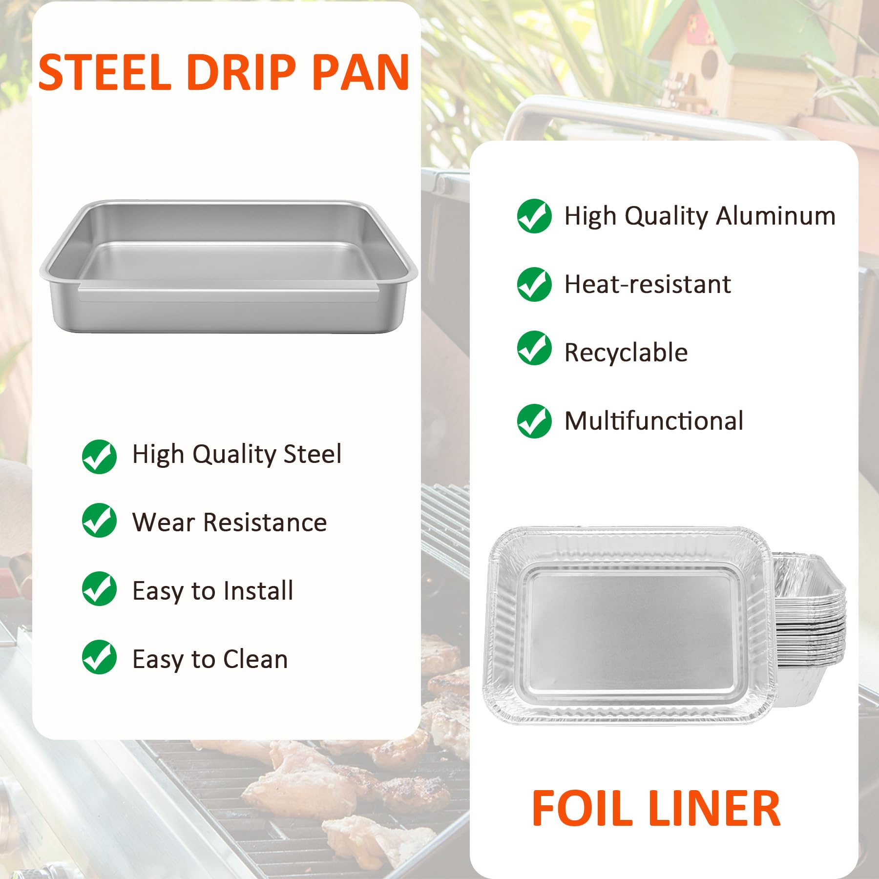 GARNETIN Grease Catch Pan For Weber Spirit And Genesis II Grills - Compatible With E-210, E-220, E-310, E-320, E-330, E-315, E-325, E- 335 - Includes Disposable Drip Liners