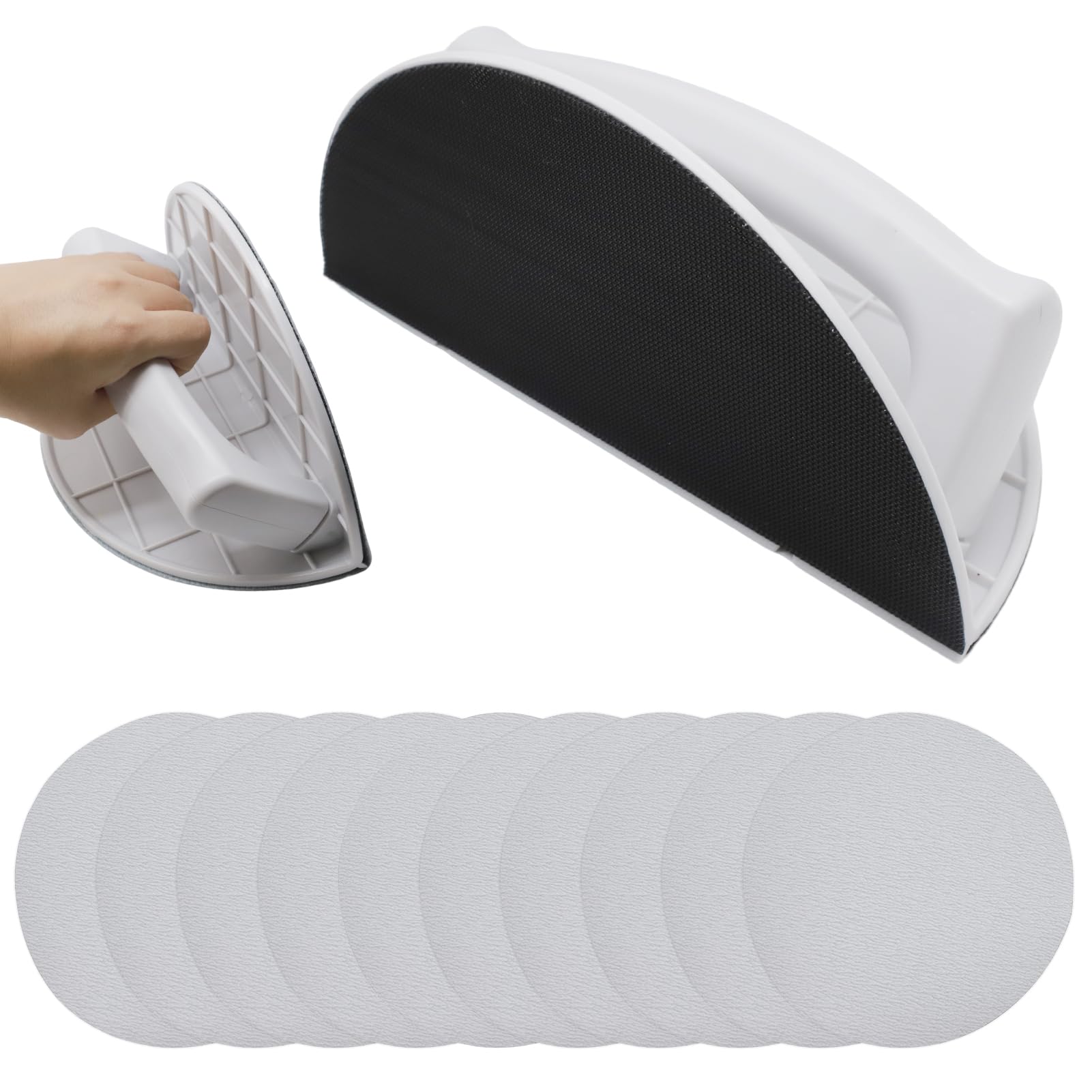 Ponceuse Manuelle Semi-Circulaire Multifonctionnelle, Cale a Poncer Angle avec 10 Papier a Poncer, Outil Poncage Bois Idéal pour Murs, Coins Étroits et Courbes, Ponceuse Placo Professionnelle