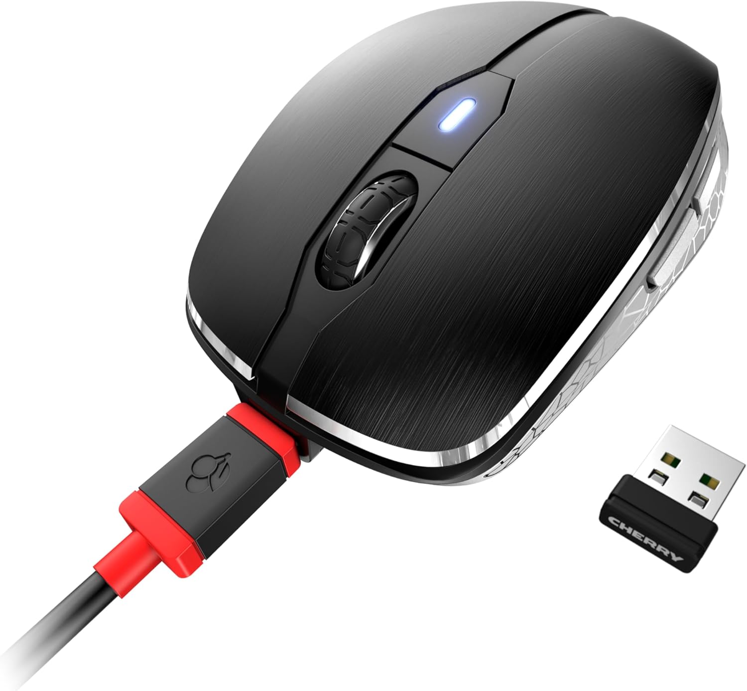 CHERRY MW 8C ADVANCED, Wireless and Rechargeable Mouse, Bluetooth® or Radio Connection, Encryption with AES-128, High-Precision Sensor with 4-Level Adjustable Resolution, Black