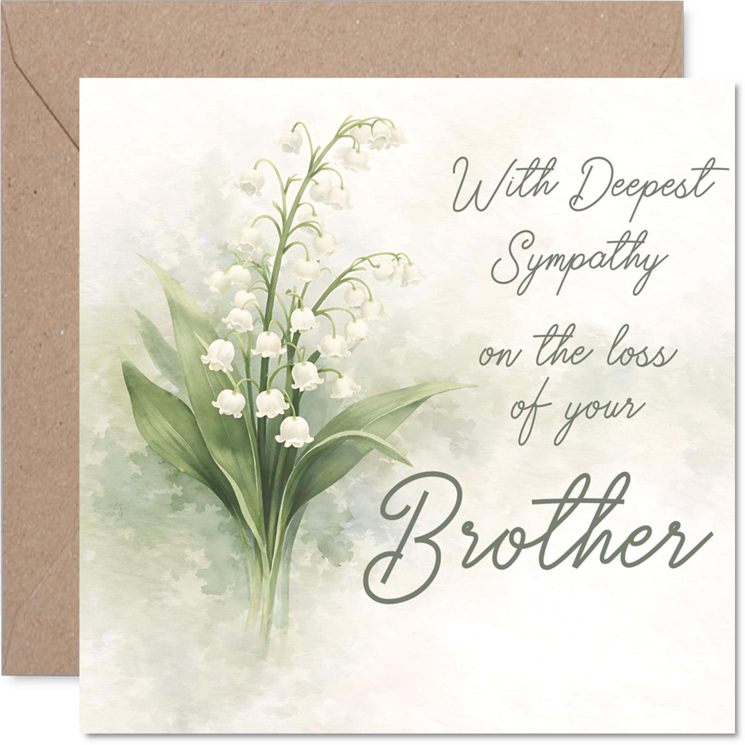 Comforting Sympathy Card - Loss of Brother - Gentle Watercolour Lilies of the Valley - Thoughtful Floral Artwork to Offer Comfort - 145mm Square, Envelope Included
