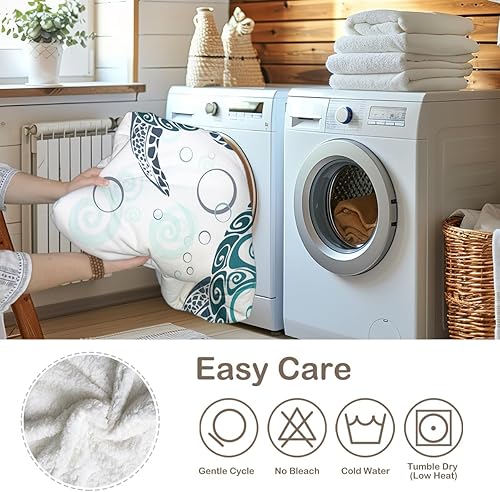 Miniatura 8 de Sleepwish Manta de vellón de tortuga marina para niños, suave felpa azul aguamarina, manta sherpa de tortuga para sofá, regalo para amantes de las