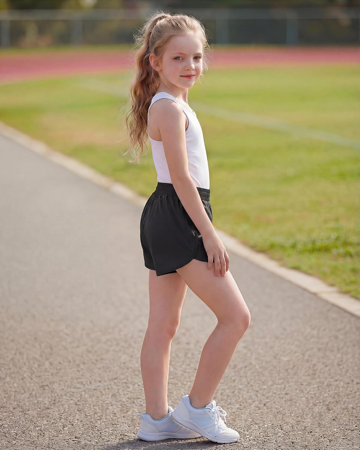 Stelle Girl's Athletic Shorts with Zipper Pockets Elastic Waist Running Short Basketball Volleyball Soccer Shorts for Teen