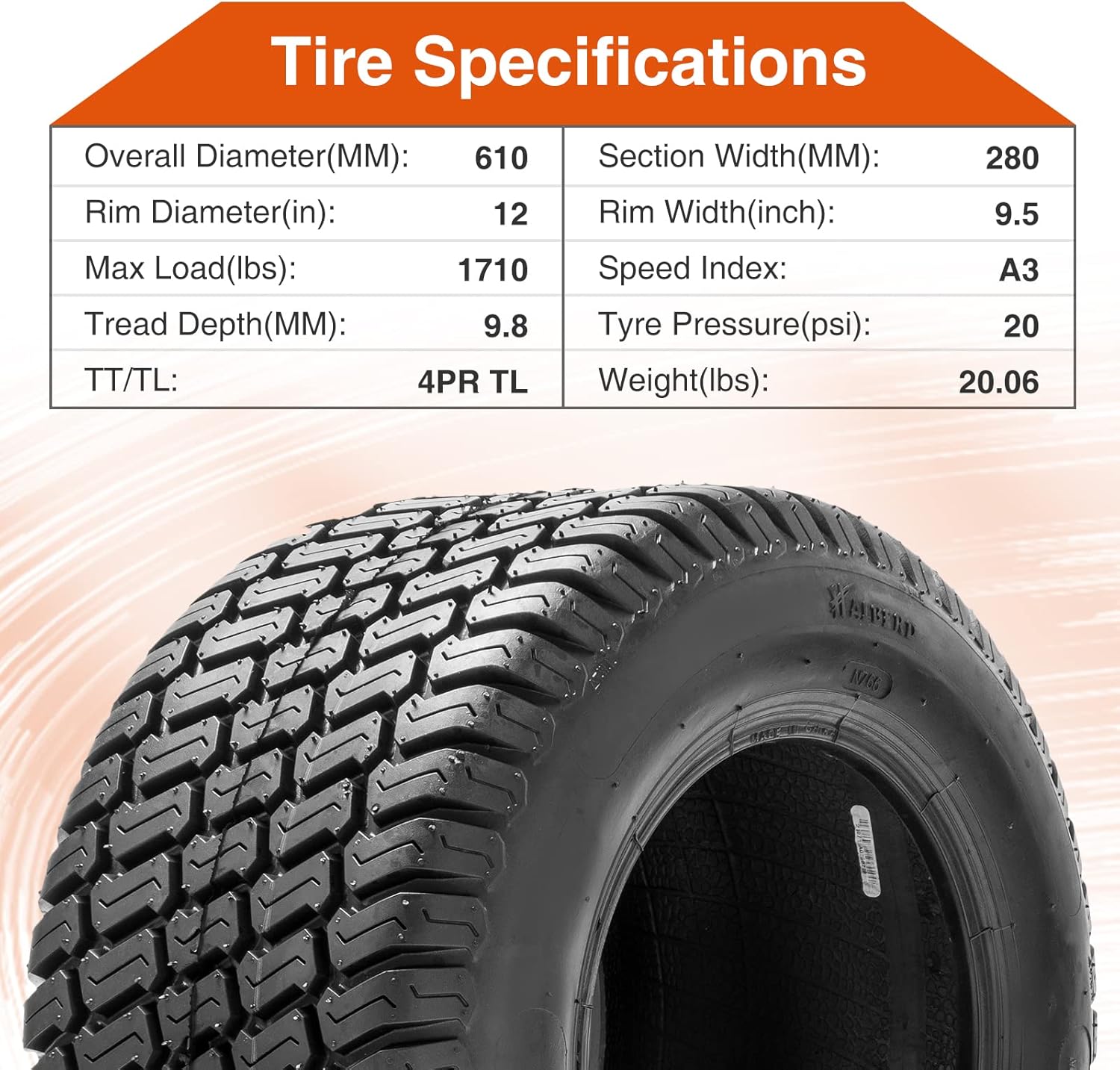 HALBERD 2 PCS 24x12.00-12 Lawn Mower Tires 4PR Turf Saver Lawn & Garden Tires for Garden Tractor Riding Mower, Tubeless