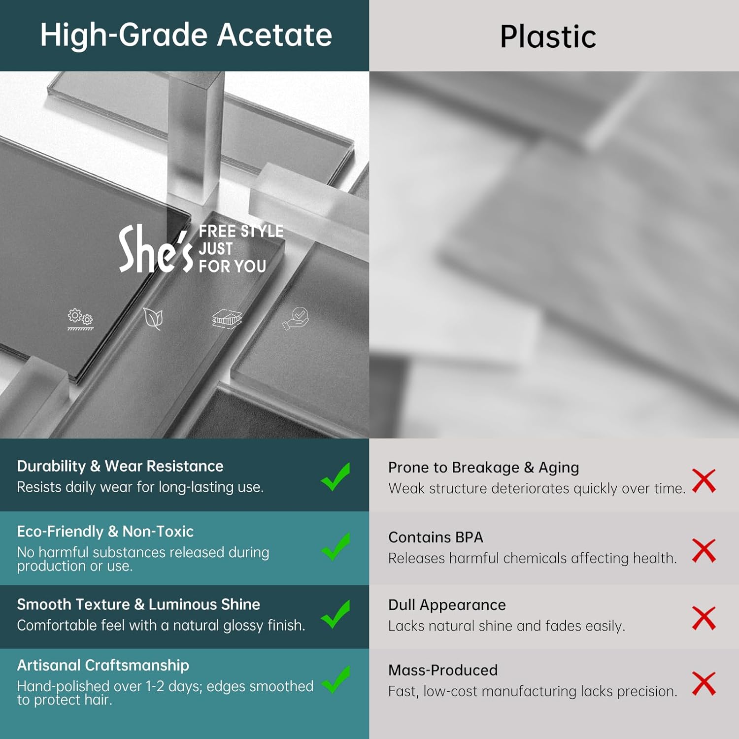 SHE'S FREE STYLE JUST FOR YOU [Chanel-style] Hair Barrette for Women, Acetate Resin Barette, Classic Black & White, French Hair Accessory for Thin Hair, Anti-Slip for Half-Hair (Middle,3.5 inch,1 Pcs) - Image 4