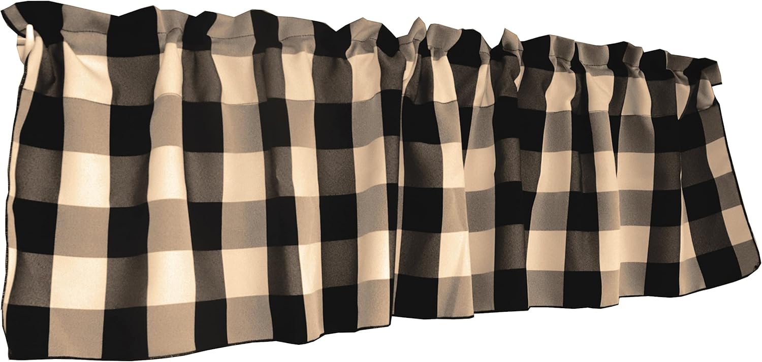 lovemyfabric 100% Polyester Buffalo 2 Inch Checkered Plaid Design Kitchen Curtain Valance Window Treatment 58" Wide (15" Tall, Black Tan)