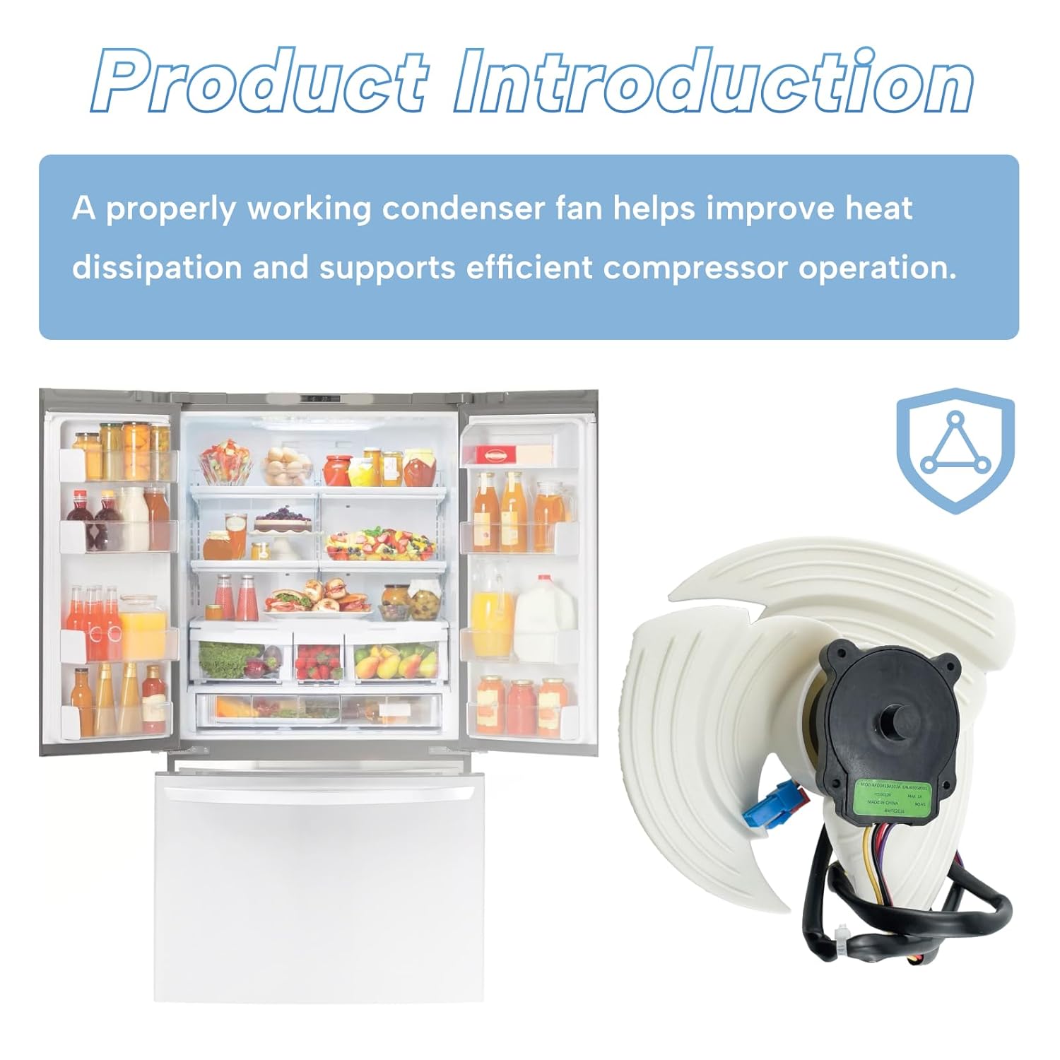 Refrigerator Condenser Fan Motor with Blade Replacement Fit for LG Fit for Kenmore 795 Series French-Door/SxS Fridges Replace EAU64843805 RFD3410A102A AP7178309 12V DC 1A CW Rotation