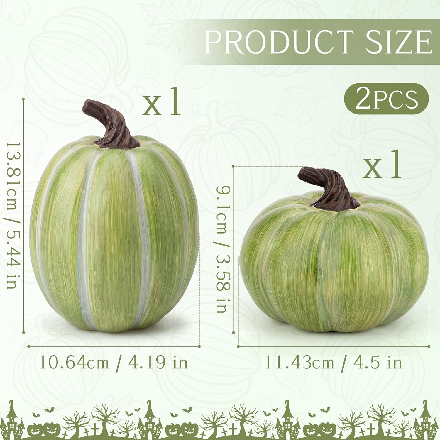 Gresorth 2 Pcs Artificial Green Pumpkin Decor Autumn Vegetable Figurine | Resin Material, Lifelike Pumpkin, Fake Vegetable, Suitable for Home, Halloween, Christmas, Thanksgiving, Mantel