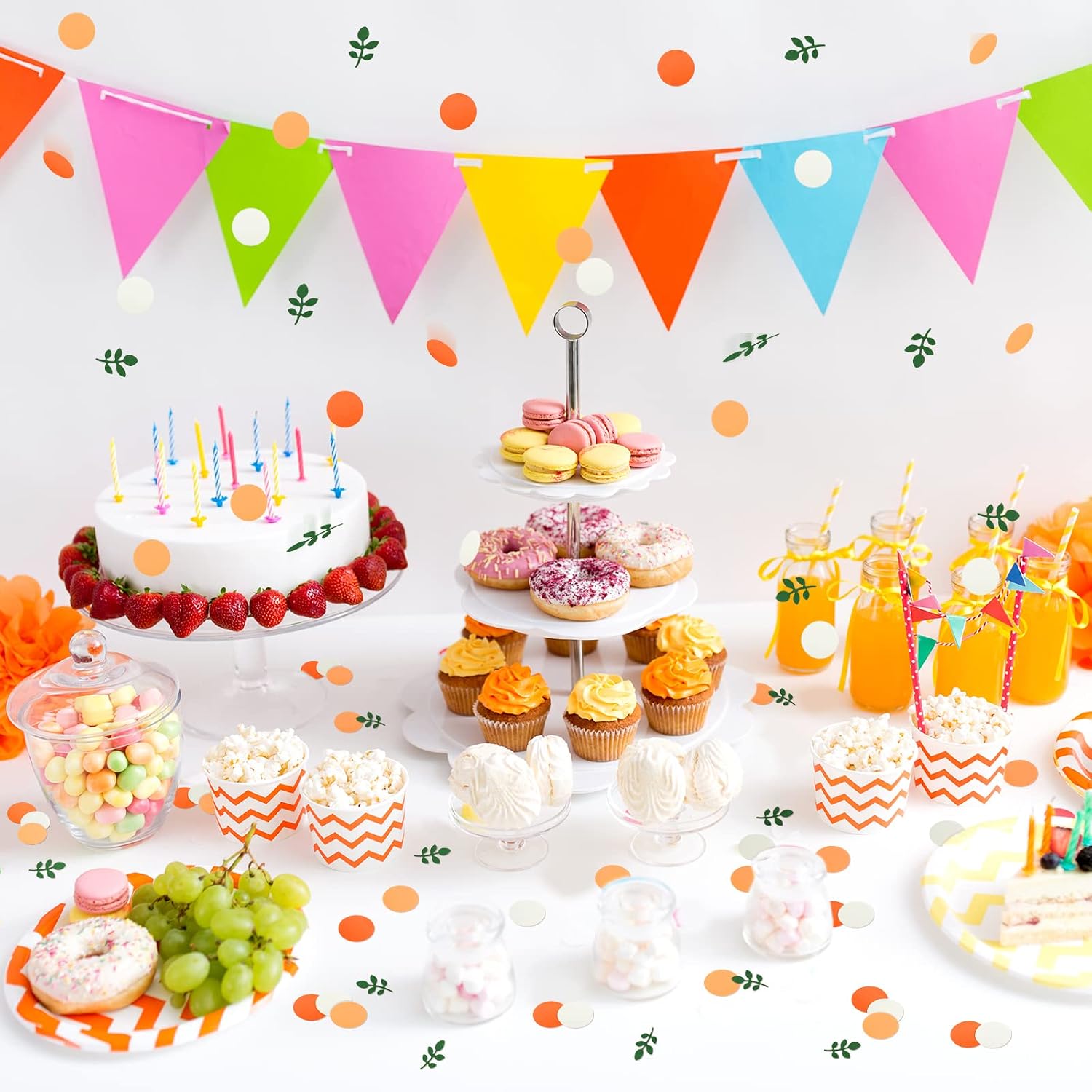 Sumind 300 Pcs Orange Confetti Citrus Party Confetti with Eucalyptus Little Cutie Baby Shower Supplies Paper Citrus Tangerine Table Scatter for Birthday Wedding Party Table Decorations