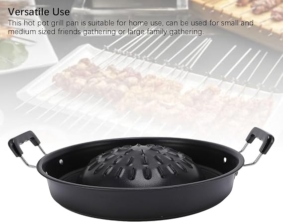 Thai BBQ Grill Pan Non Stick Even Heating Aluminum 2 in 1 Hot Pot Grill Charcoal Pan for Indoor Outdoor, Versatile Cooking Experience for Small and Medium Sized Friends Gathering