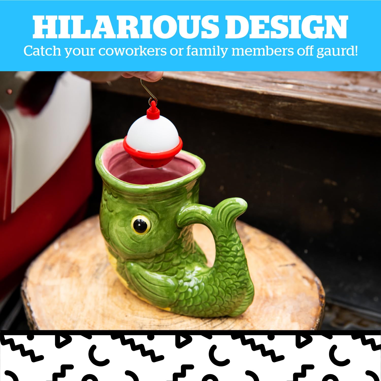 BigMouth Fish Mug with Tea Infuser Bobber, Novelty Fishing Gift for Men Dad Him Grandpa Fishermen, Durable Ceramic: Coffee Cups & Mugs