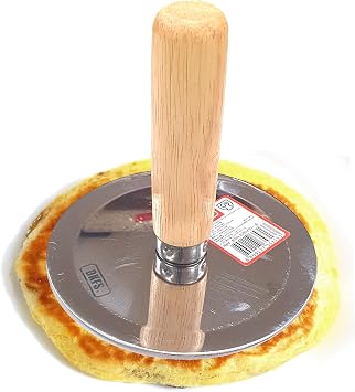 DEAD SKIN Hotteok Hand Presser Wood Handle Korean Style Pancake Stainless Steel Plate Wood Handle Easy to Press Round Plate Masher for Potato