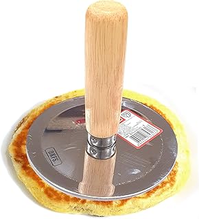 DEAD SKIN Hotteok Hand Presser Wood Handle Korean Style Pancake Stainless Steel Plate Wood Handle Easy to Press Round Plate Masher for Potato