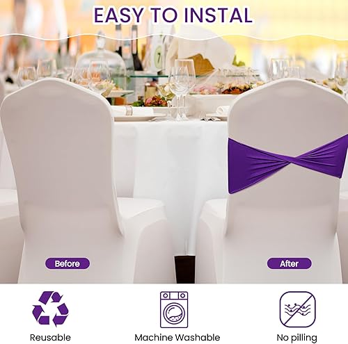 Vista 81 de CHENGU 100 bandas de elastano para sillas de matrimonio, sin hebilla, para decoración de cumpleaños, lazos elásticos, bandas deslizantes de elastano