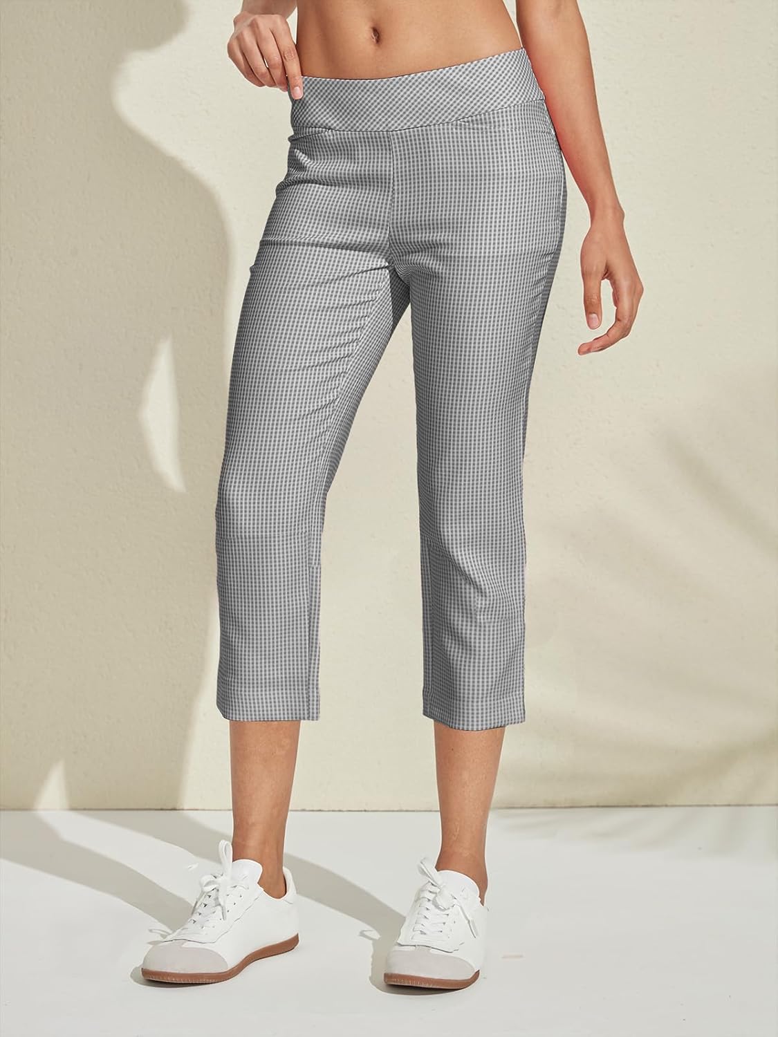 Womens Golf Plaid Pants Business Casual Checkered Capri Pant for Women Stretch Sweatpant with Pockets for Athletic Travel - Image 3