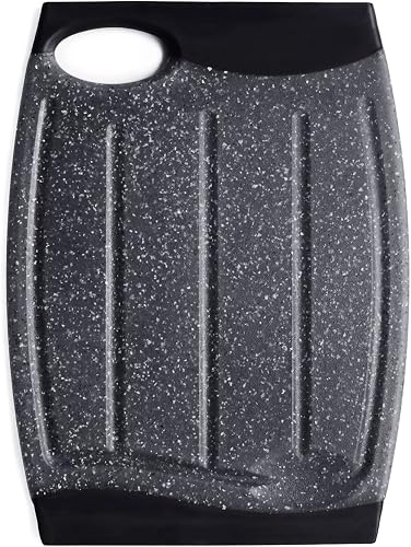 7.48" Plastic Cutting Board for Kitchen with Multiple Juice Grooves (Black) | Small Cutting Board with Easy Grip Handle, Dishwasher Safe, Non-Slip, BPA Free