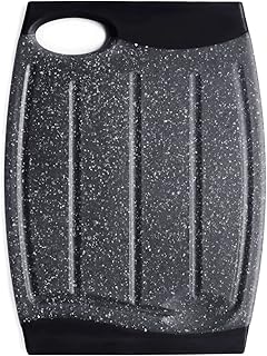 Mini Cutting Board, 7.48" Plastic, Non-Slip Edges, Multiple Juice Grooves, Dishwasher Safe, BPA Free, Easy Grip Handle (Black, 9.84"L x 7.48"W x 0.35"H)