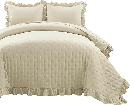 Miniatura 10 de Lush Decor Reyna - Juego de edredón reversible de 3 piezas con volantes, tamaño matrimonialqueen, trigo