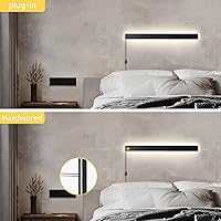 Vista 4 de Apliques de pared modernos enchufables, 23.6 pulgadas, luces LED de pared largas negras esmeriladas, lámpara de pared acrílica de 12 W, blanco