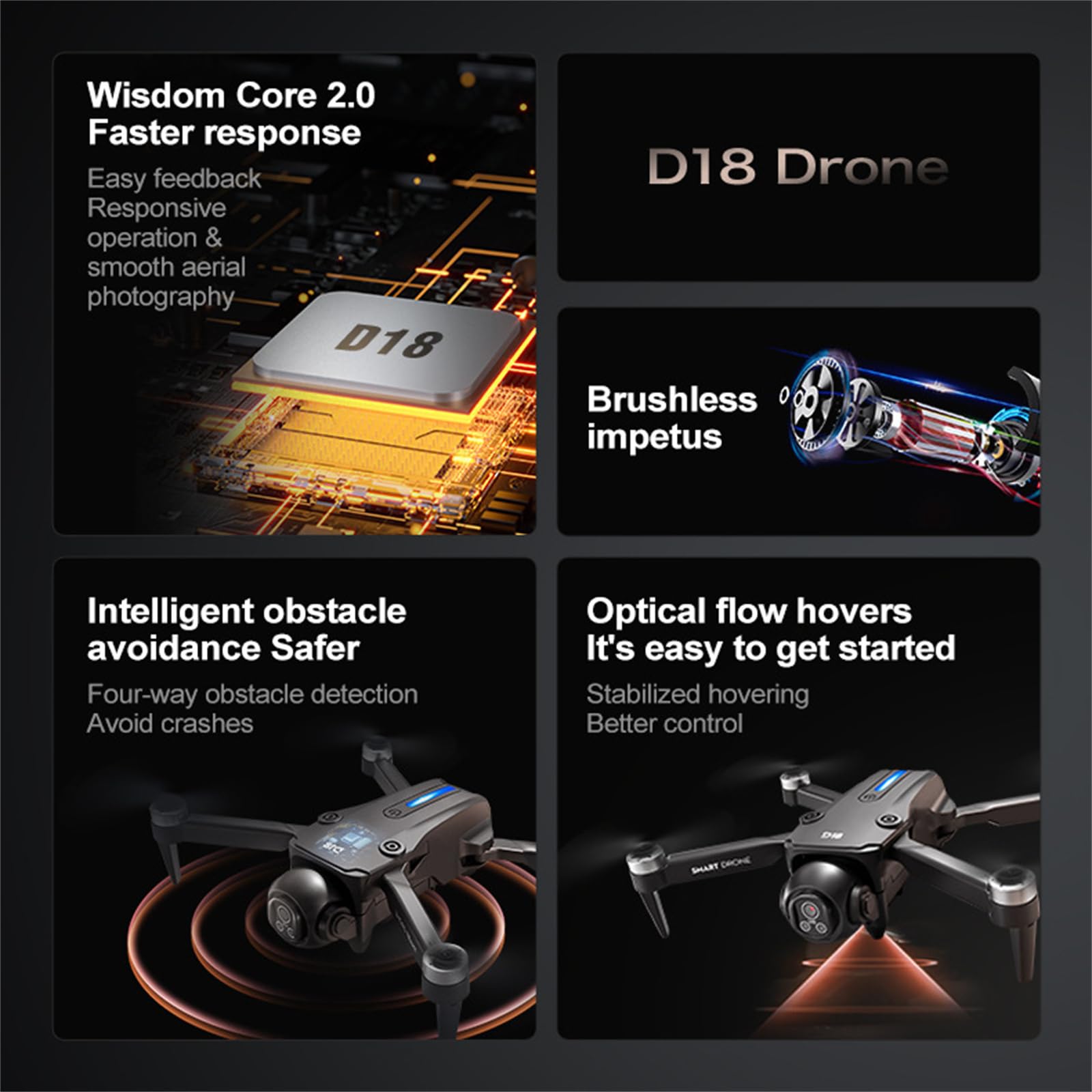 Drone D18 8K Aereo HD Doppia Fotocamera Intelligente Evitamento Ostacoli Motore Brushless Potenza 5G WiFi Schermo Controllo Remoto Drone GPS