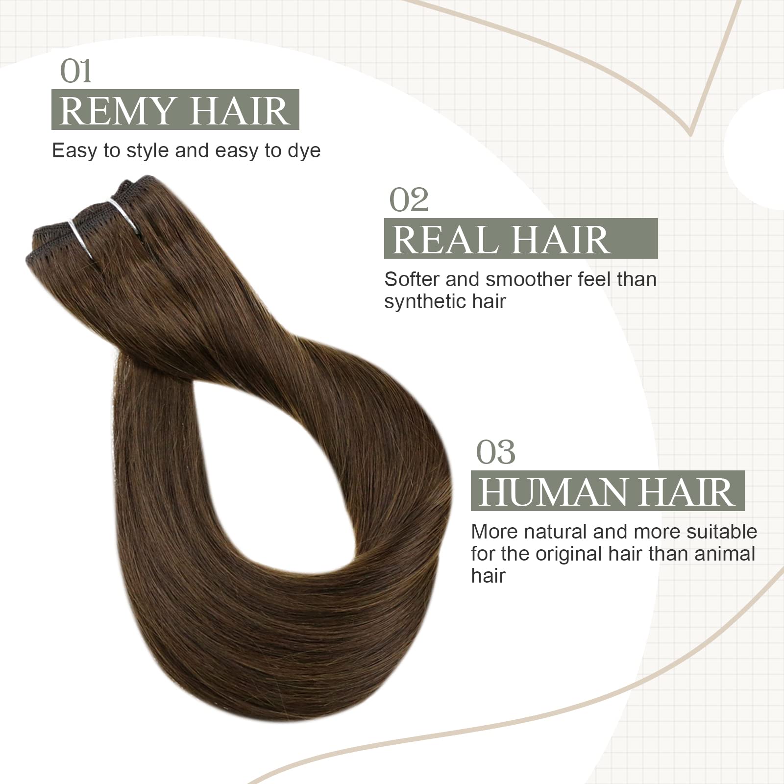 Fshine Tessitura Capelli Veri Marrone Medio Matassa Extension Real Hair 80g 30CM Weft Extension Lisci Capelli Bundles Human Hair Extension Capelli Veri Cucitura #4