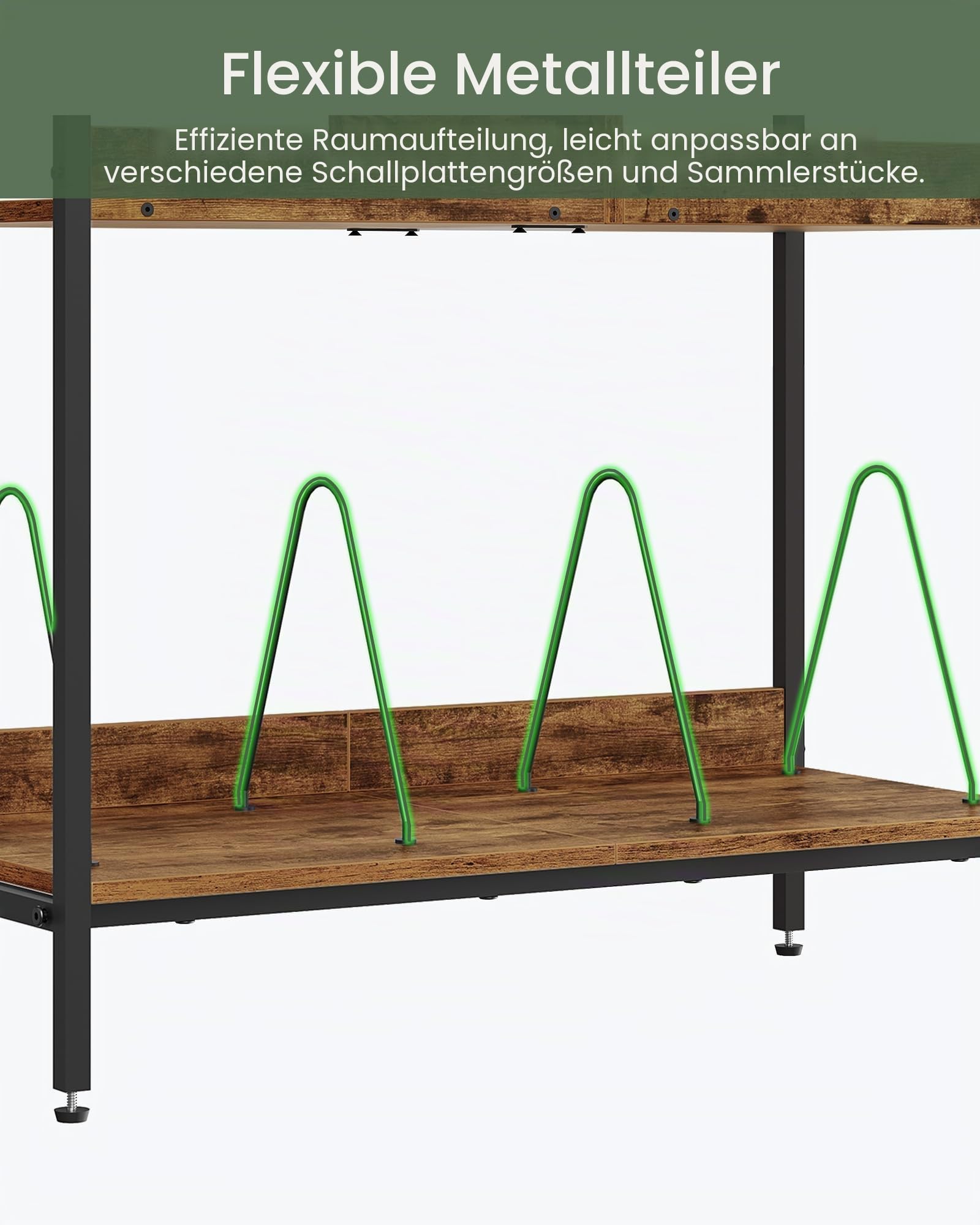 CHOEZON Vinyl Schallplatten Aufbewahrung, 2-stöckiger Schallplattenständer, Schallplattenregal, Schallplattenhalter mit Metallteiler, für CDs, Zeitschriften, Rustikales Braun und Schwarz DTCW07BF