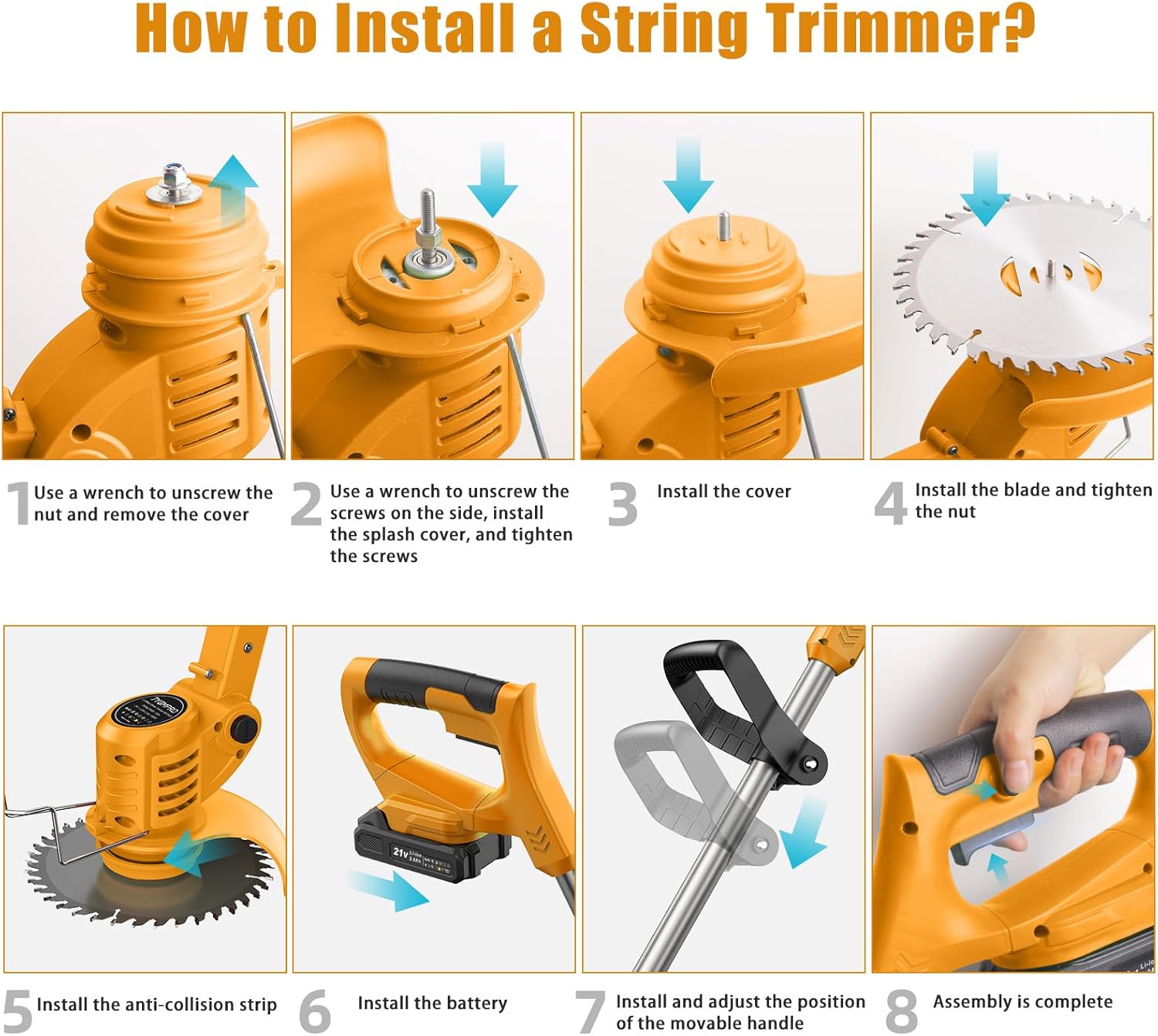 21V String Trimmer Cordless - Battery Powered Weed Wacker, 2 X 2.0Ah Battery and a Charger, Grass Trimmer, Brush Cutter and Edger Lawn for Garden/Yard - Image 2