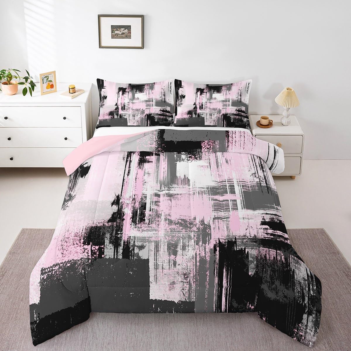 Feelyou Abstract Bedding Set Comforter Set for Kids Boys Children Modern Abstract Art Comforter Ultra Soft Decor Purple Grey White Duvet Set Twin Size