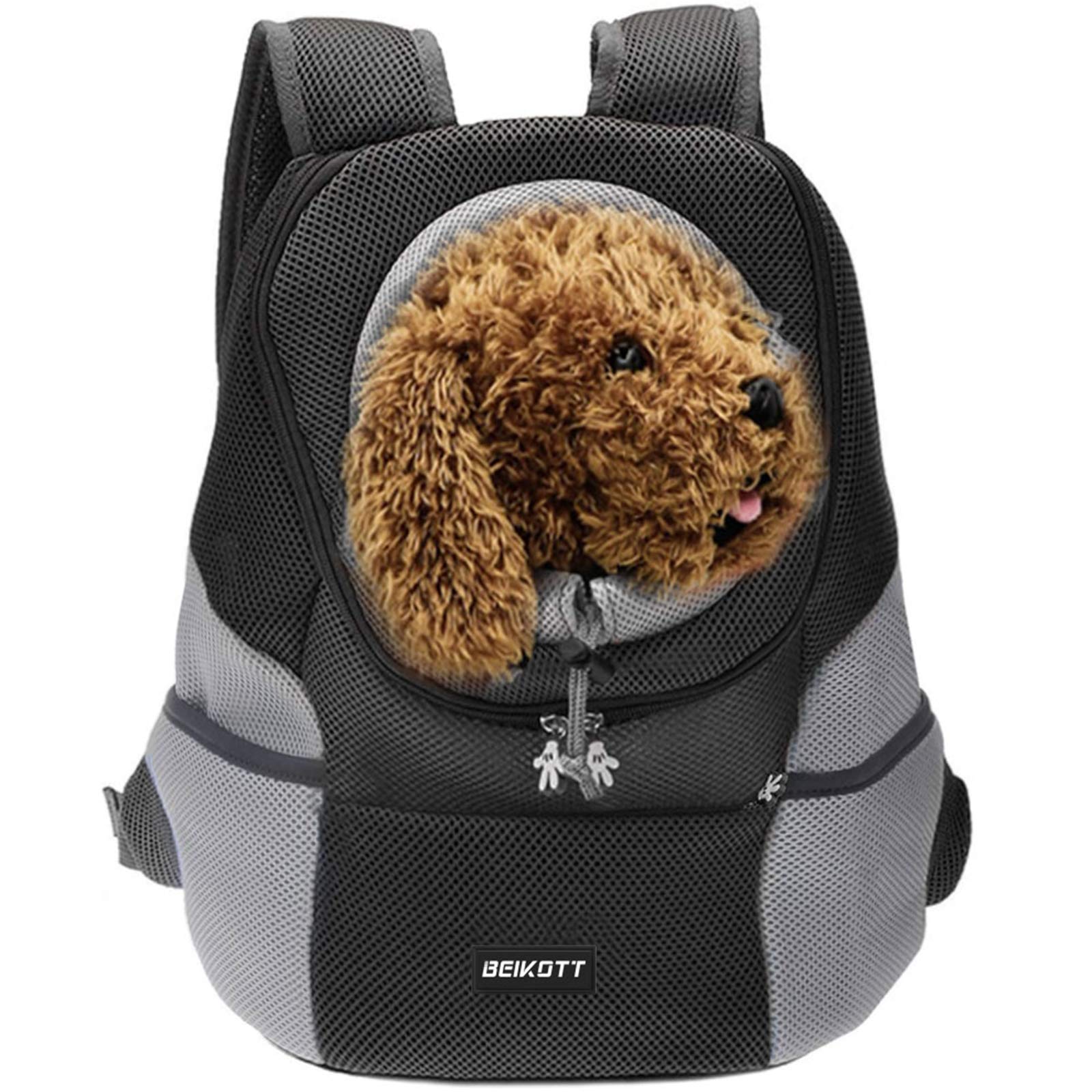 BEIKOTT Cat Backpack Carriers, Dog Cat Front Carrier Backpack for Middle Cats/Dogs/Puppy/Teddy/Bunny, Ventilate Head Out Design Pet Backpack for Travel, Hiking, Outdoor(Black)