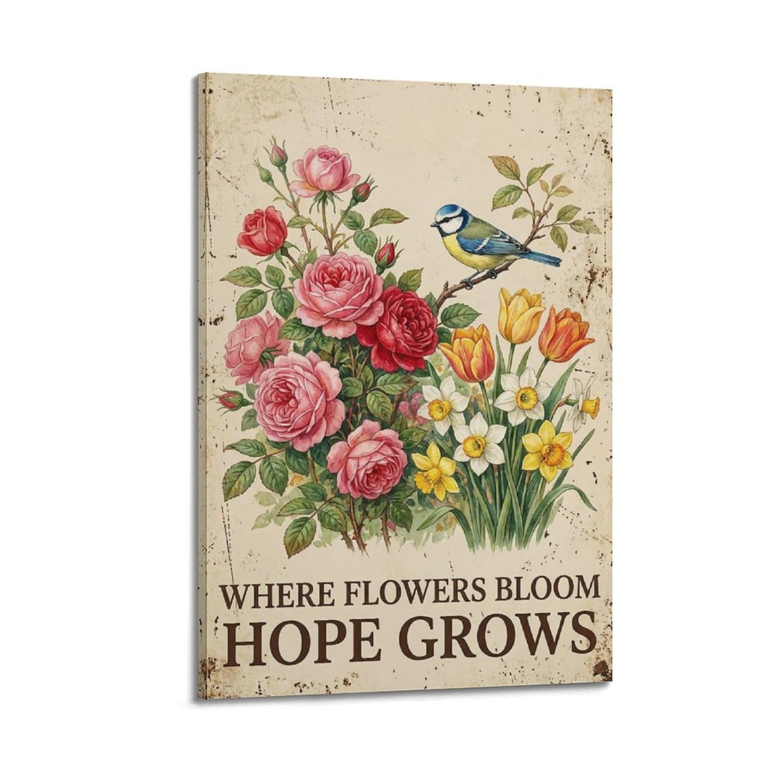 OKAHYS Garden Flowers Bloom Hope Poster Botanical Vintage Modern Decorative Canvas Prints - Ideal Wall Art for Family, Man Cave, Game Room, Boys & Girls Bedroom 16x24inch