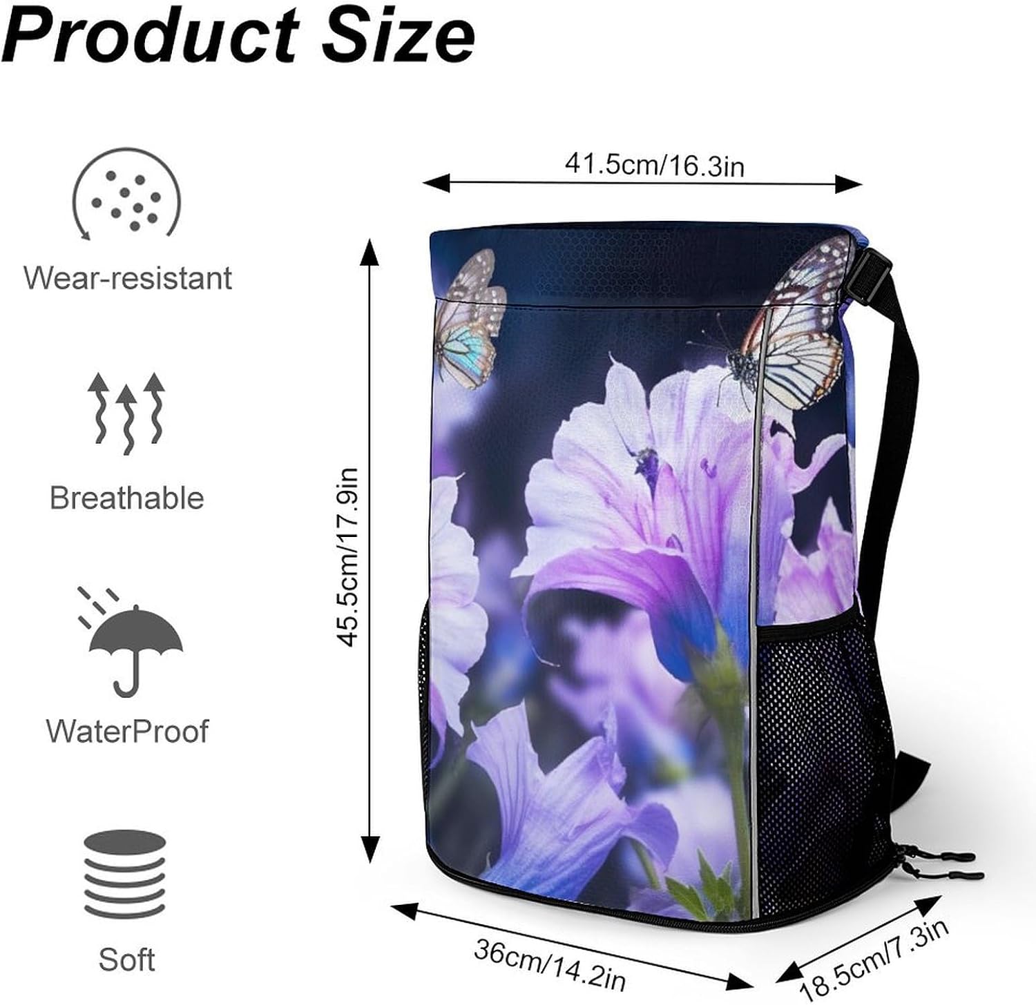 Campanula Butterflies Drawstring Backpack Sports Gym Bag Dry And Wet Separation String Sackpack Bag for Women Men