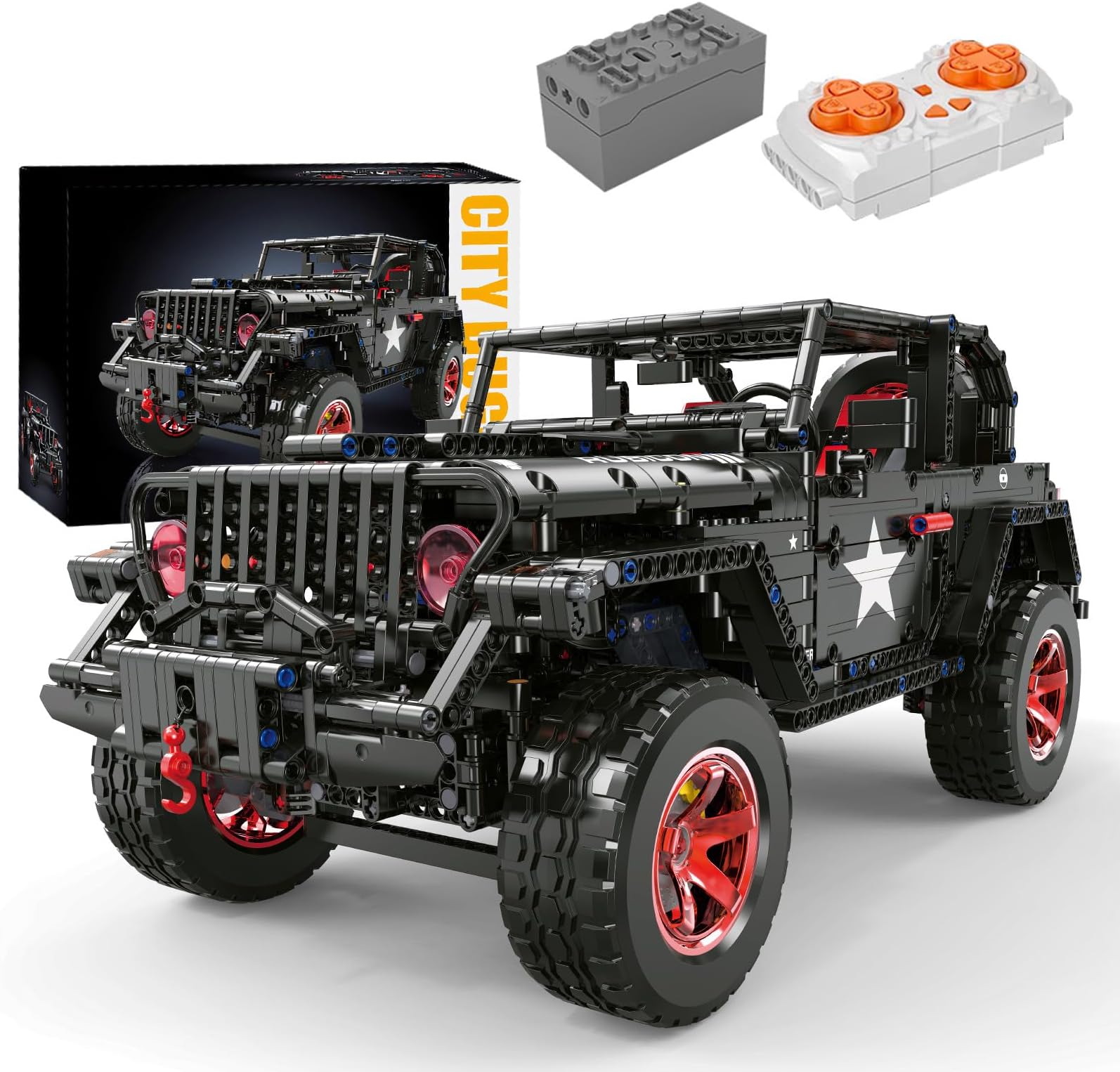 RC Off-Road SUV Wrangler Black Warrior Building Kits, 1/8 Scale Pickup Truck with Lights, 2.4G Remote Control Car Building Blocks, Toys Gift for Technical Enthusiasts Adults & Teens Age 14+(2272PCS)