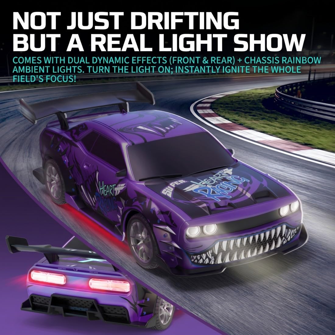1:24 RC Drift Car 4WD, 2,4GHz Ferngesteuertes Drift Auto mit LED-Lichtern, Drift- & Grip-Reifen Set, Type-C Akku, Graffiti Racing Fahrzeug Modell für Erwachsene