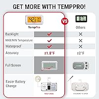 Vista 2 de TempPro Refrigerator Thermometer 4 Pack with Large Backlit LCD Display, Waterproof Freezer Fridge Thermometer with Max/Min Record, Easy Battery