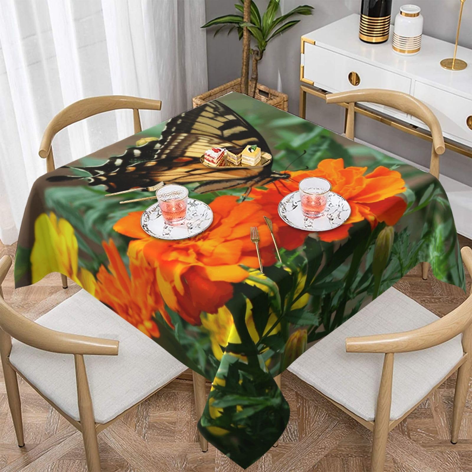 DCEHGEW Butterfly Prints Square Tablecloth 152x152 CM, Waterproof Fabric Table Cloth for Dining Table, Farmhouse Table Cover for Kitchen Dining Tabletop Decoration