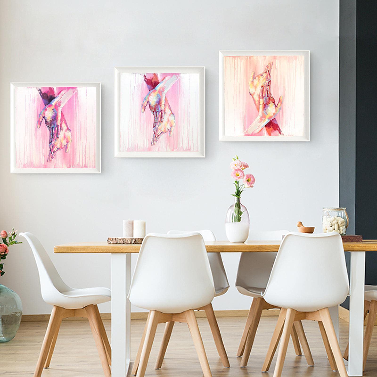 Yooyu Moderno rosa manos acuarela lienzo pintura arte carteles conjunto imprimir cuadros de pared sala de estar casa mural decoración 40x40cmx3 marco interno