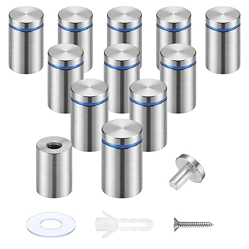 Miniatura 21 de Pelopy 8 tornillos de separación de letreros para anuncios, soportes de pared de acero inoxidable, clavos acrílicos de vidrio (0.47 x 1.18 pulgadas)