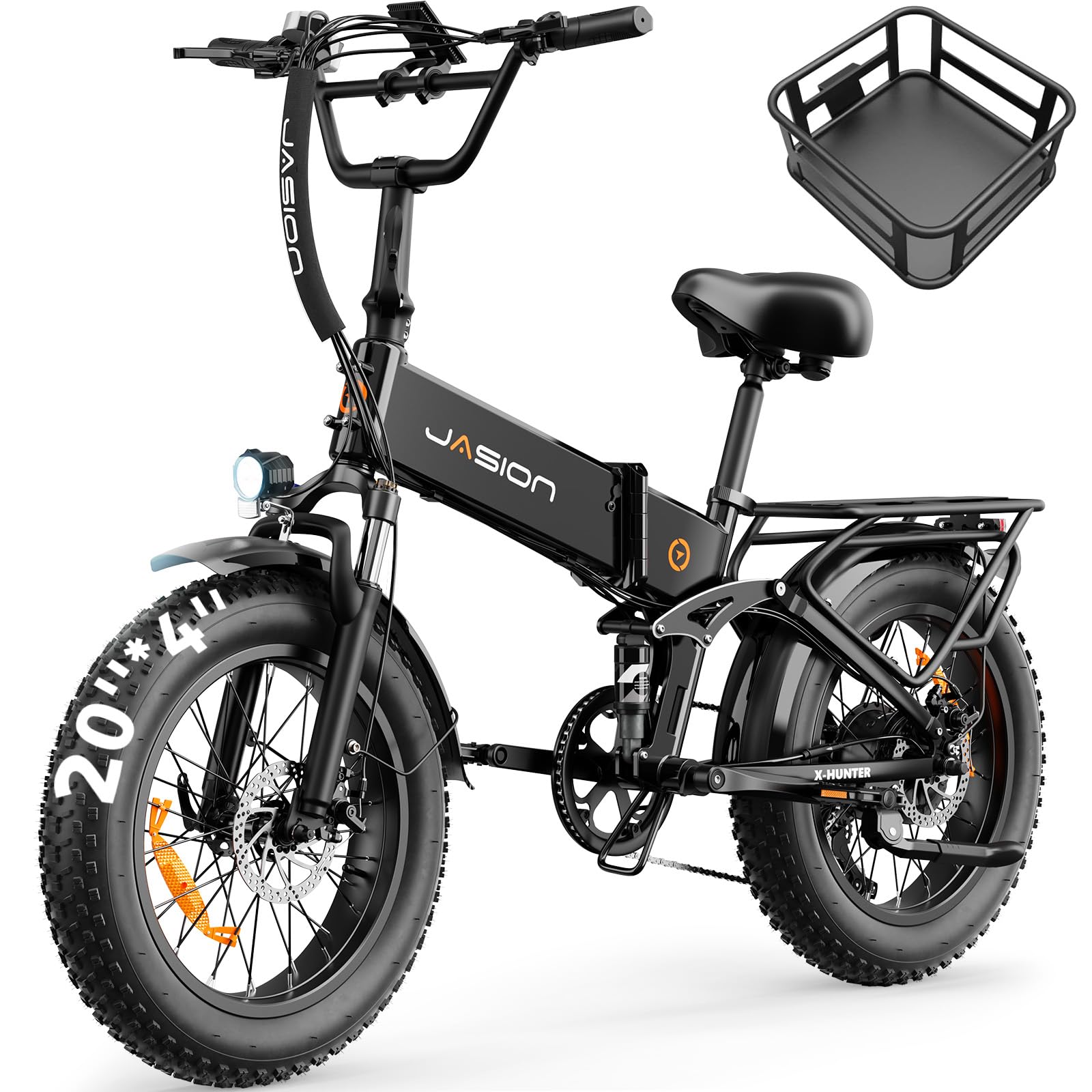 Jasion X Hunter&PRO Electric Bike for Adults,1800W/1400W Peak 20''Fat Tire Foldable Ebike,Folding E Bike Up to 80+/70+ Miles Range,720/624WH Removable Battery,30+MPH E Bike,Certified by UL2849
