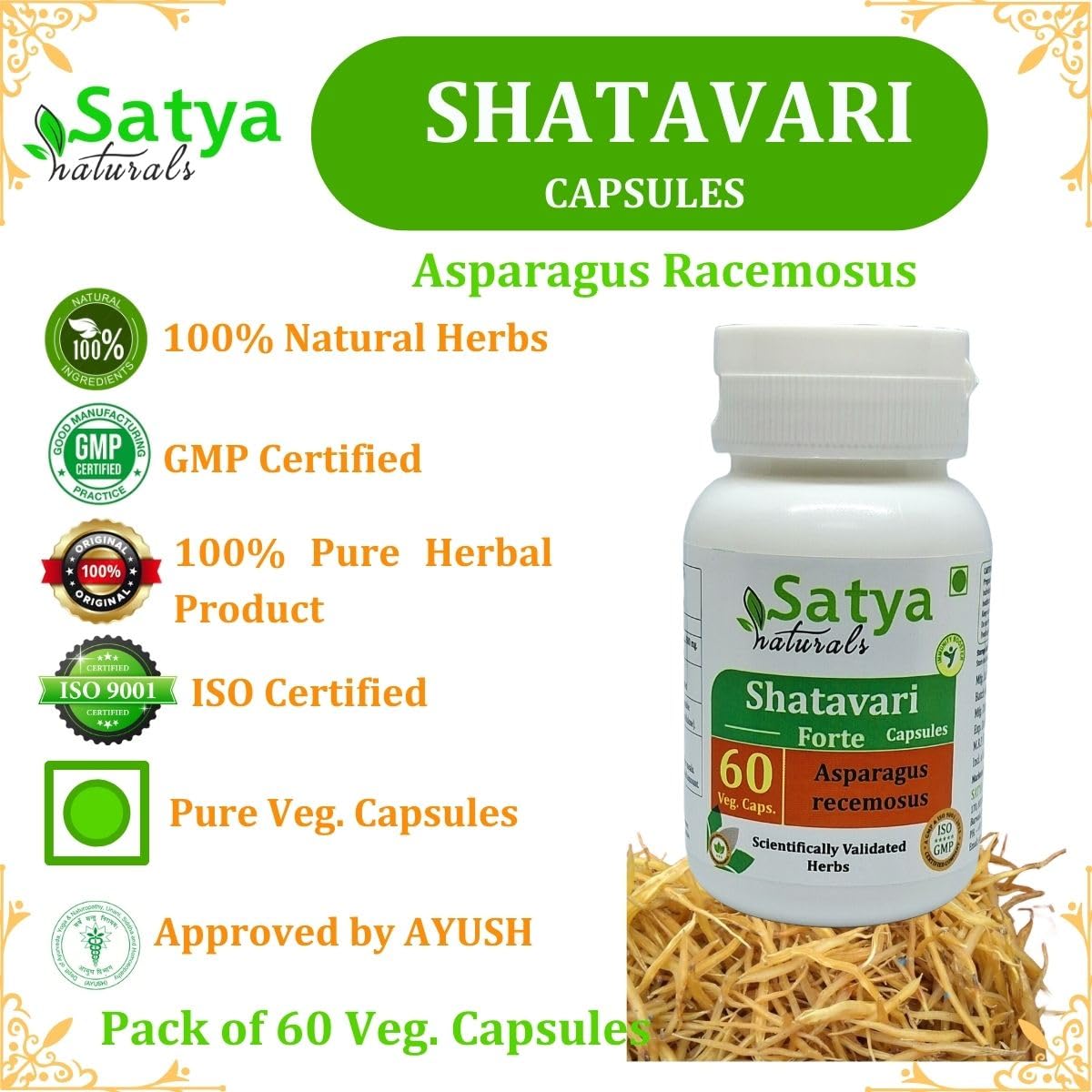 Asparagus Racemosus (Shatavari) Extract Capsules | Highest Potency, 100% Herbal Product | Pack of 60 X 500 mg. Veg. Capsules (Pack of 1 Bottle) — Amazon image 4