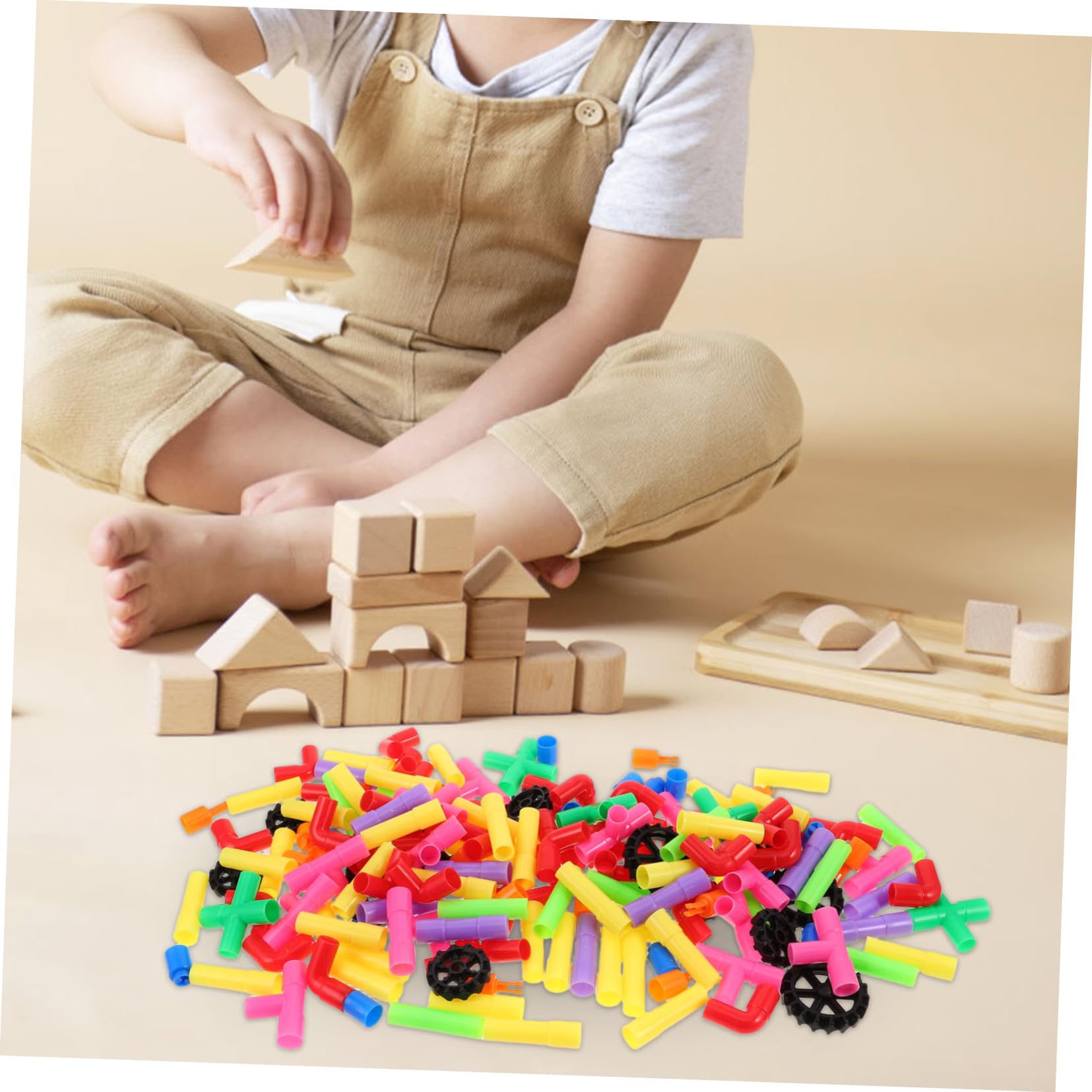 Abaodam Kinder Röhrenbausteine mit Großen Bausteinen aus Kunststoff | Konstruktionsspielzeug für Kleinkinder, Lernspielzeug für Kreatives Bauen, Leicht und Farbenfroh