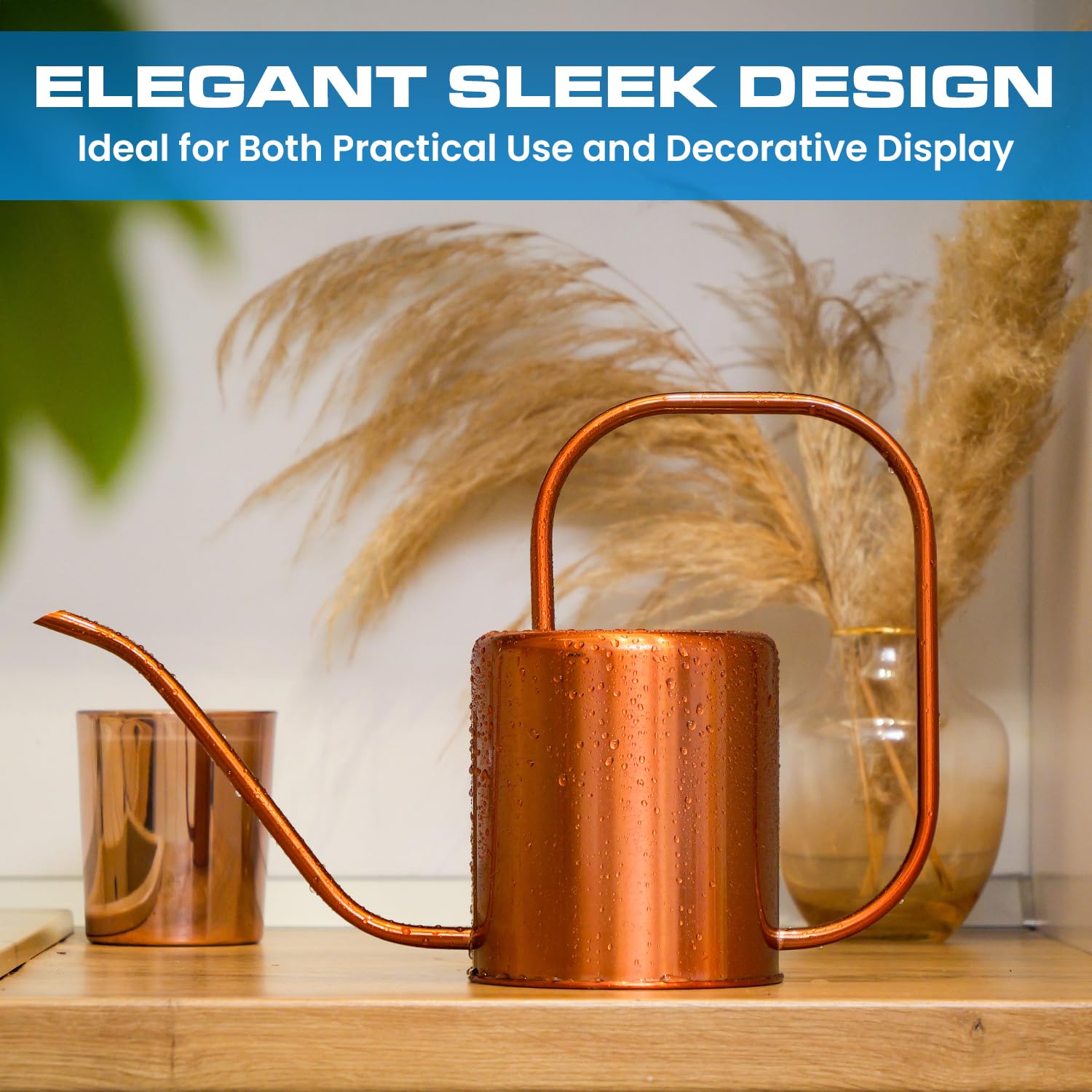 Plexon Metall-Gießkanne für Zimmerpflanzen, 1,5 l, Edelstahl, langer Auslauf, Gießkanne für den Außenbereich, Haus, Pflanze, Blume, Garten