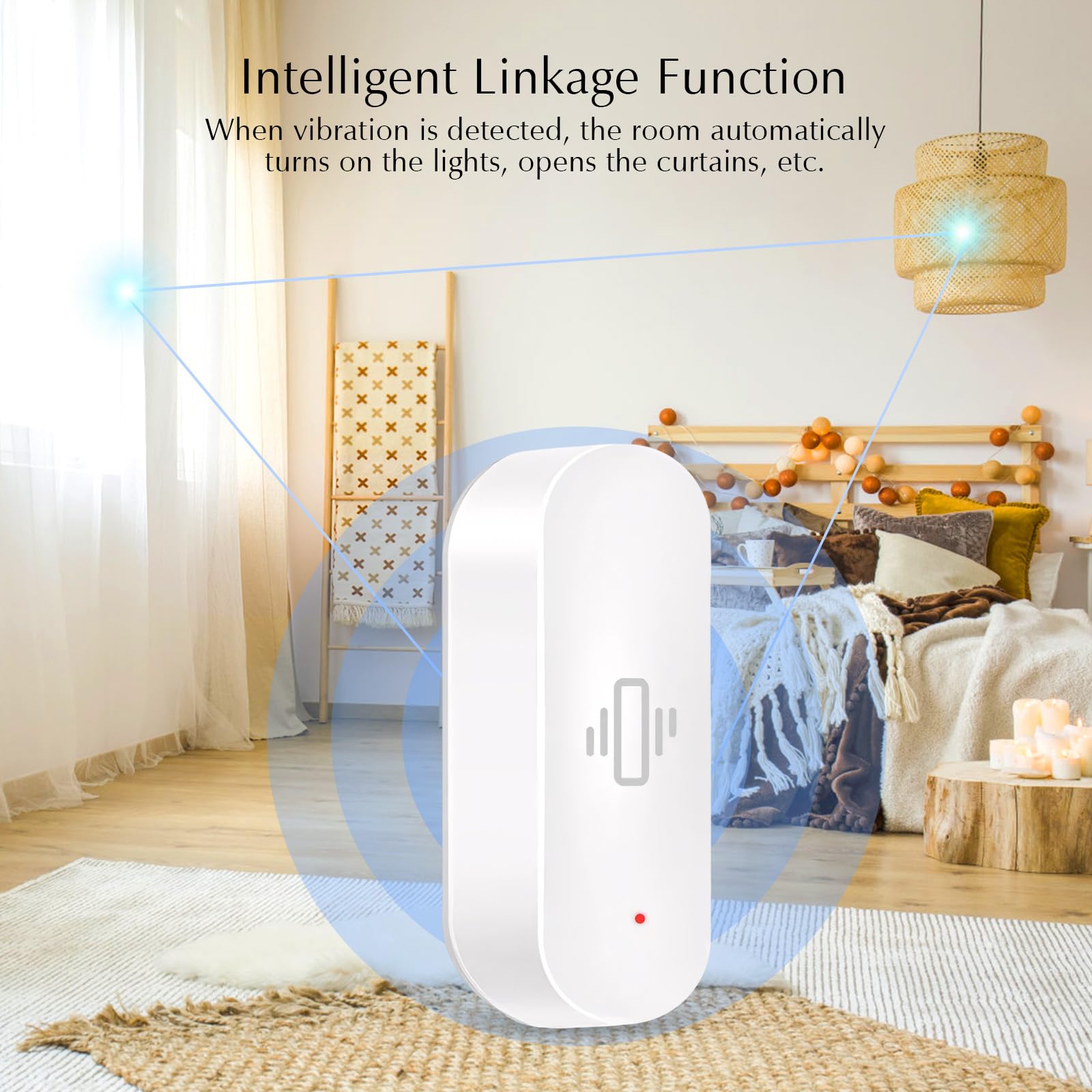 Sensore di vibrazione WiFi, sensori di allarme per finestre intelligenti, Tuya APP riceve notifiche da remoto con sensibilità regolabile, per allarme per porte di sicurezza finestre