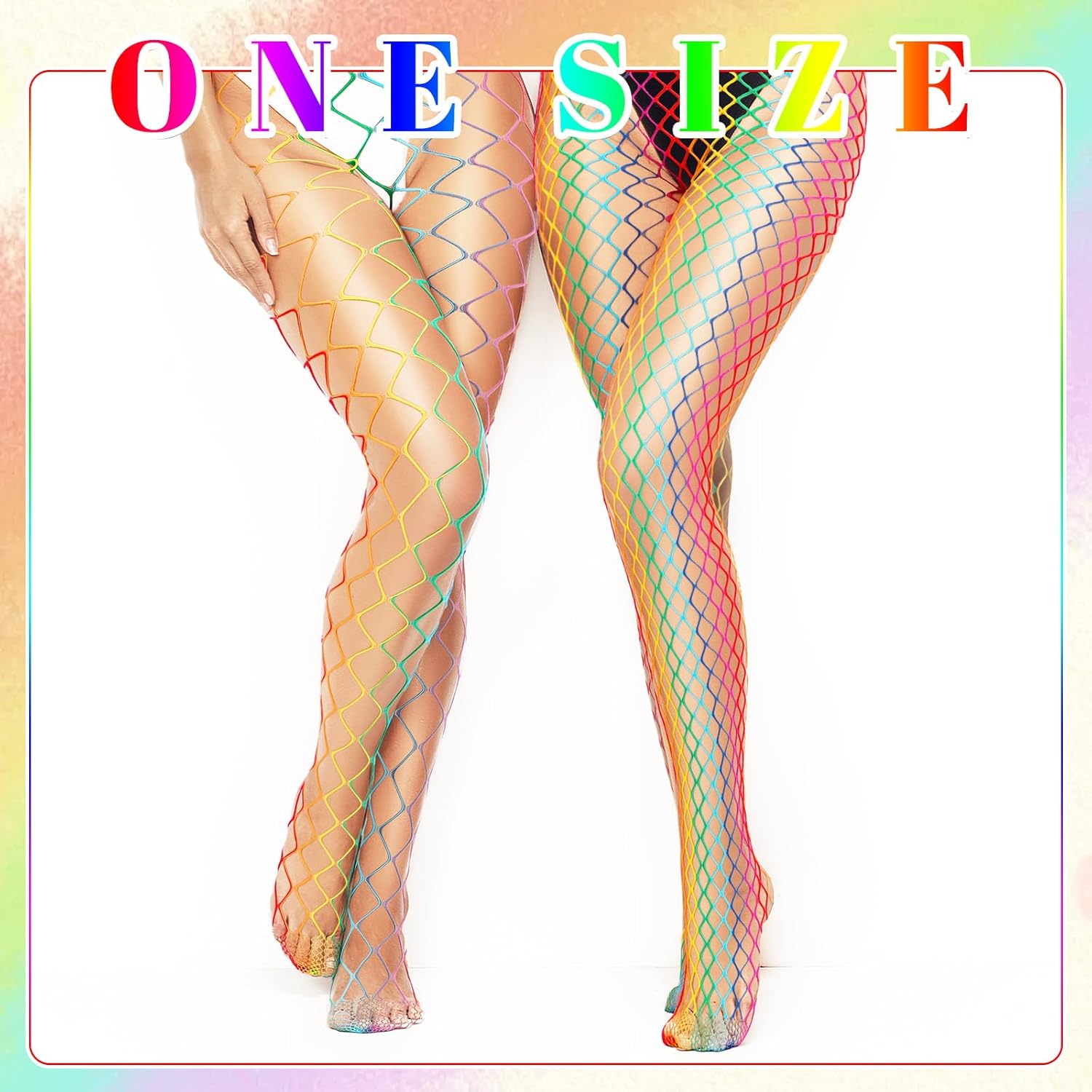 Coume 2 Pcs Rainbow Fishnet Stockings for Women Halloween Rainbow Clothing Accessories Lgbtq Accessories Gay Pride Gifts Stretch Fishnet Stockings for Halloween Party Cosplay - Image 2